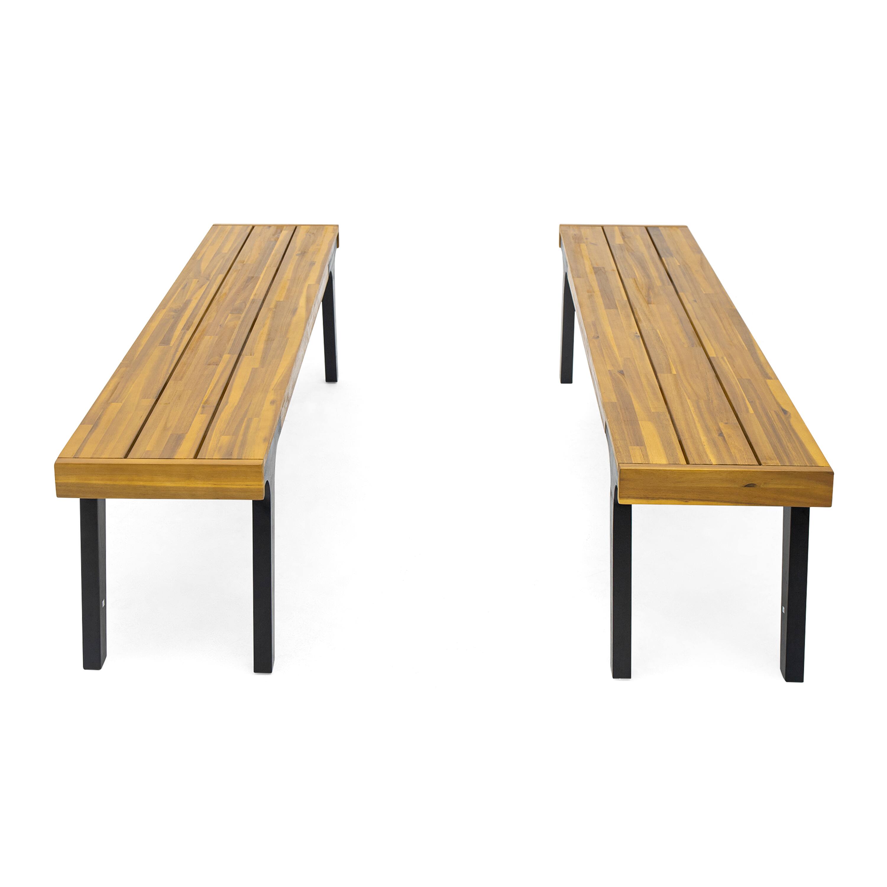 Angle. Mondawe - Set of 2 Outdoor Acacia Wood Dining Bench - Teak+ Black.