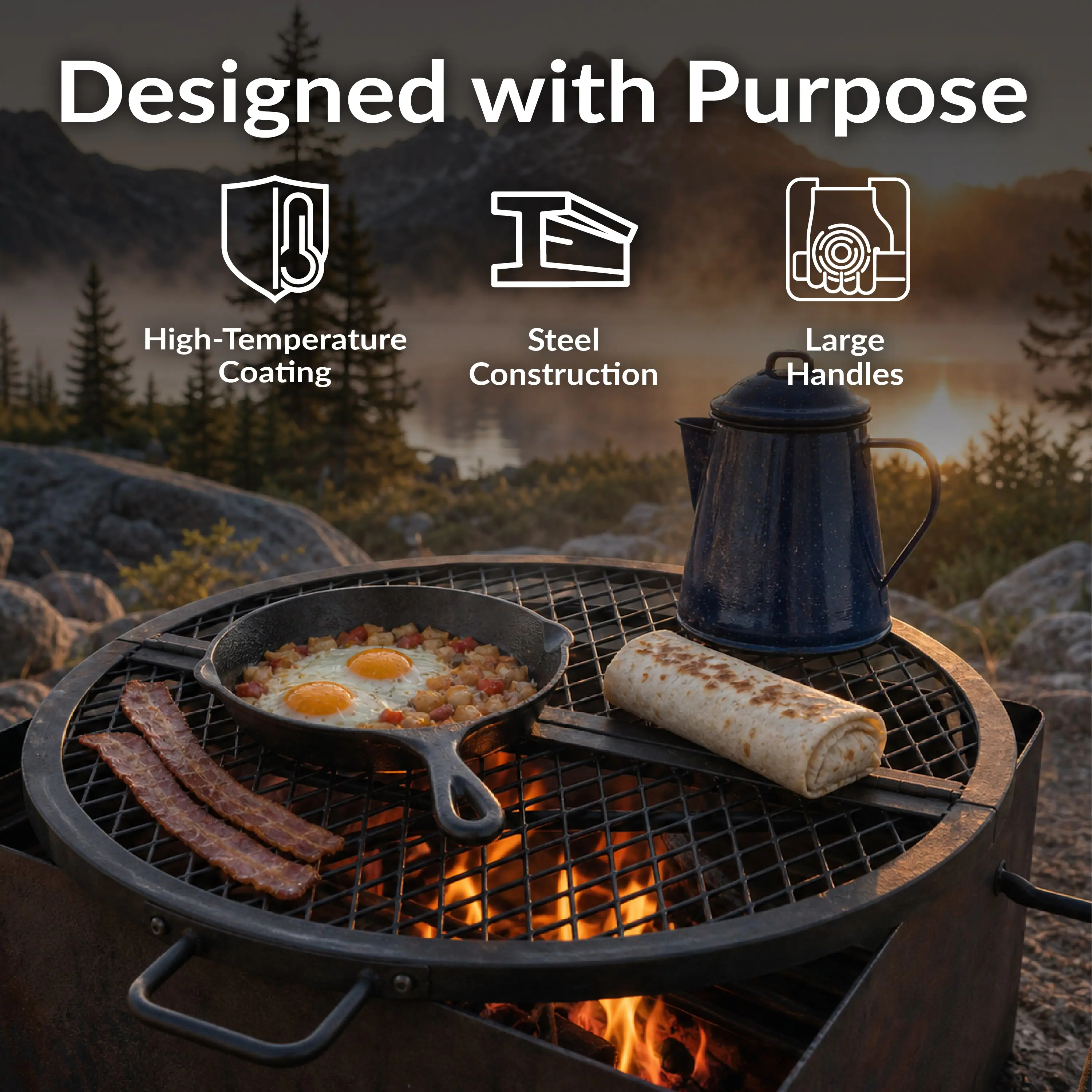 Designed with Purpose

- High-Temperature Coating
- Steel Construction
- Large Handles