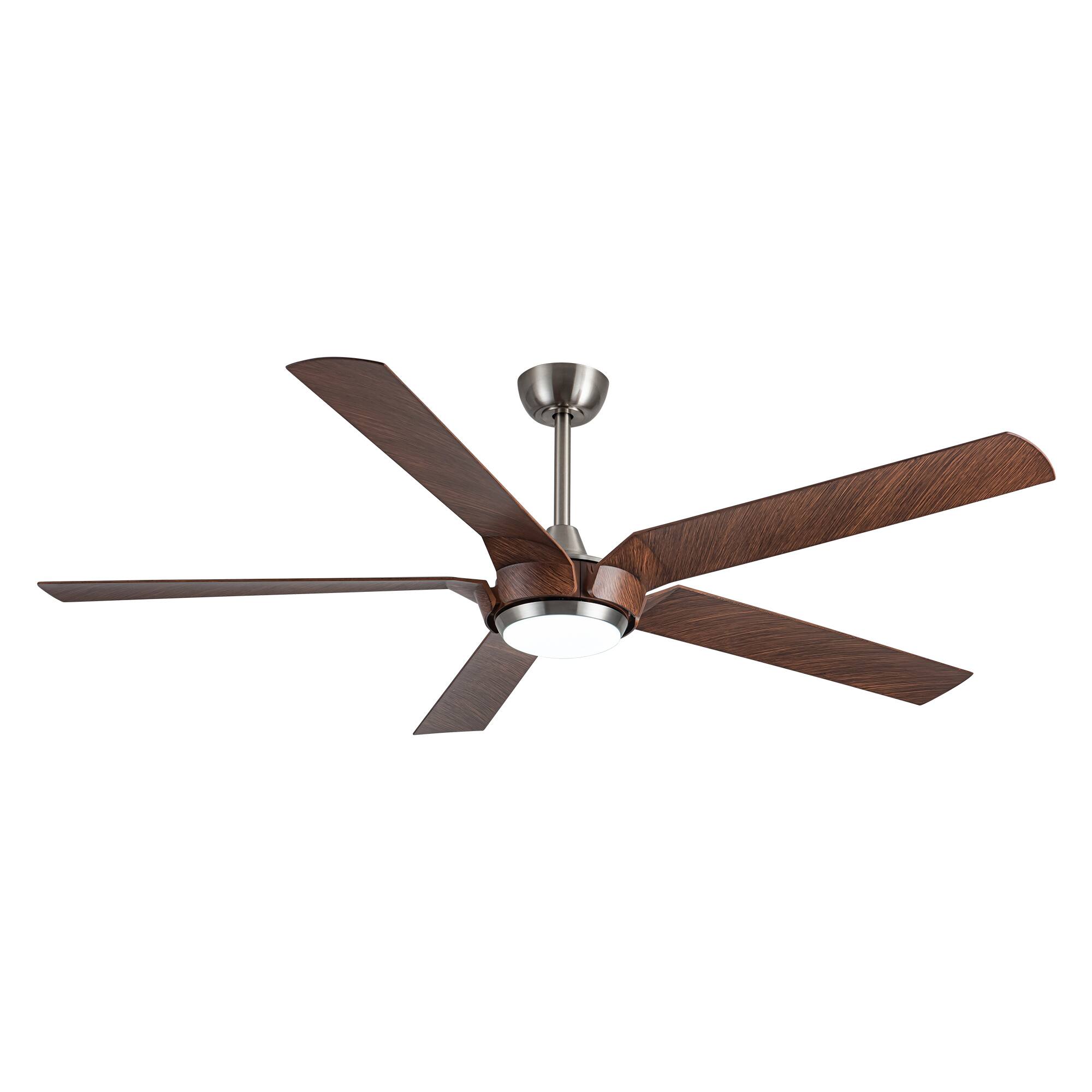 Alt View 2. Parrot Uncle - 65" Farmhouse Ceiling Fan with LED Light and Remote - Brushed Nickel.