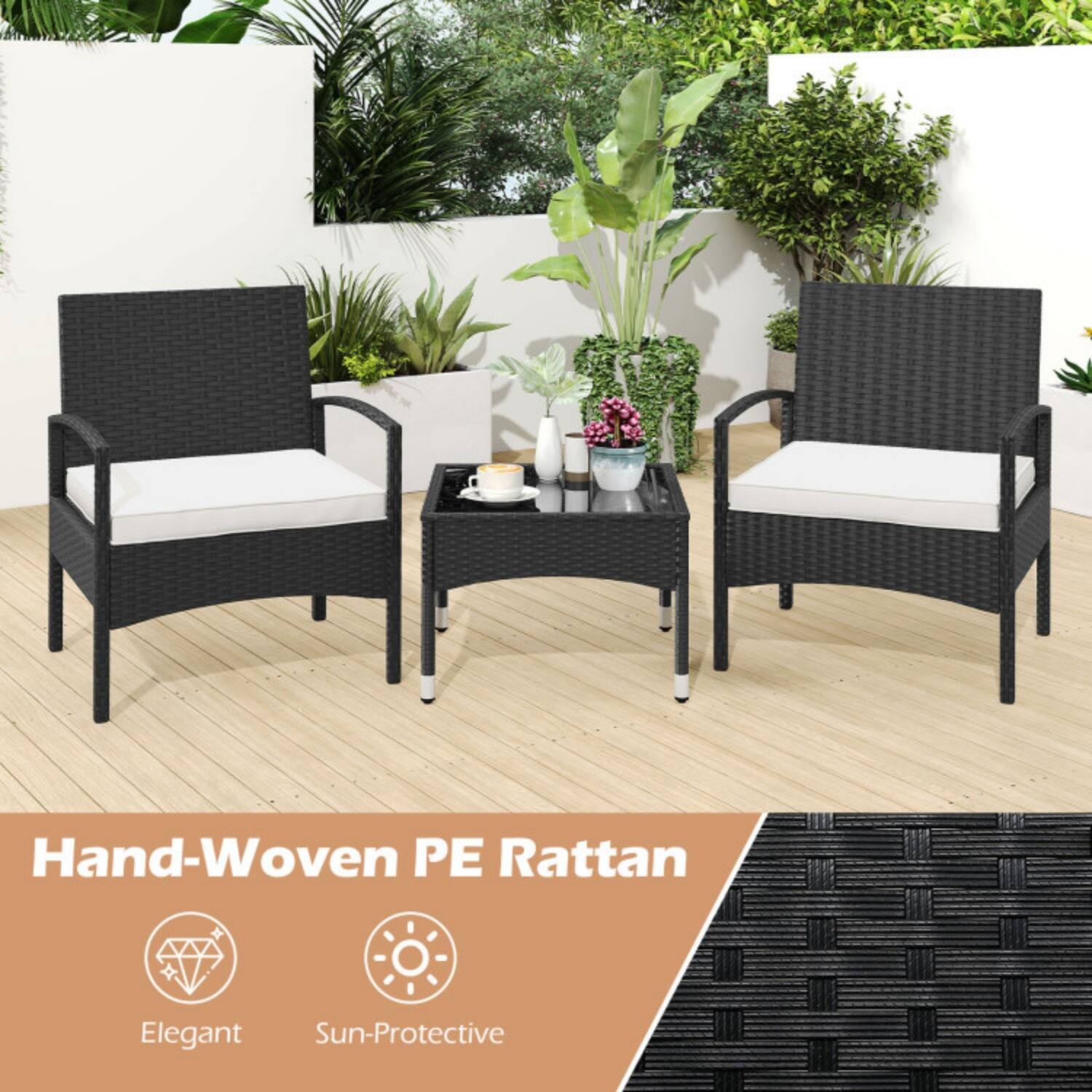 Hand-Woven PE Rattan  
Elegant  
Sun-Protective