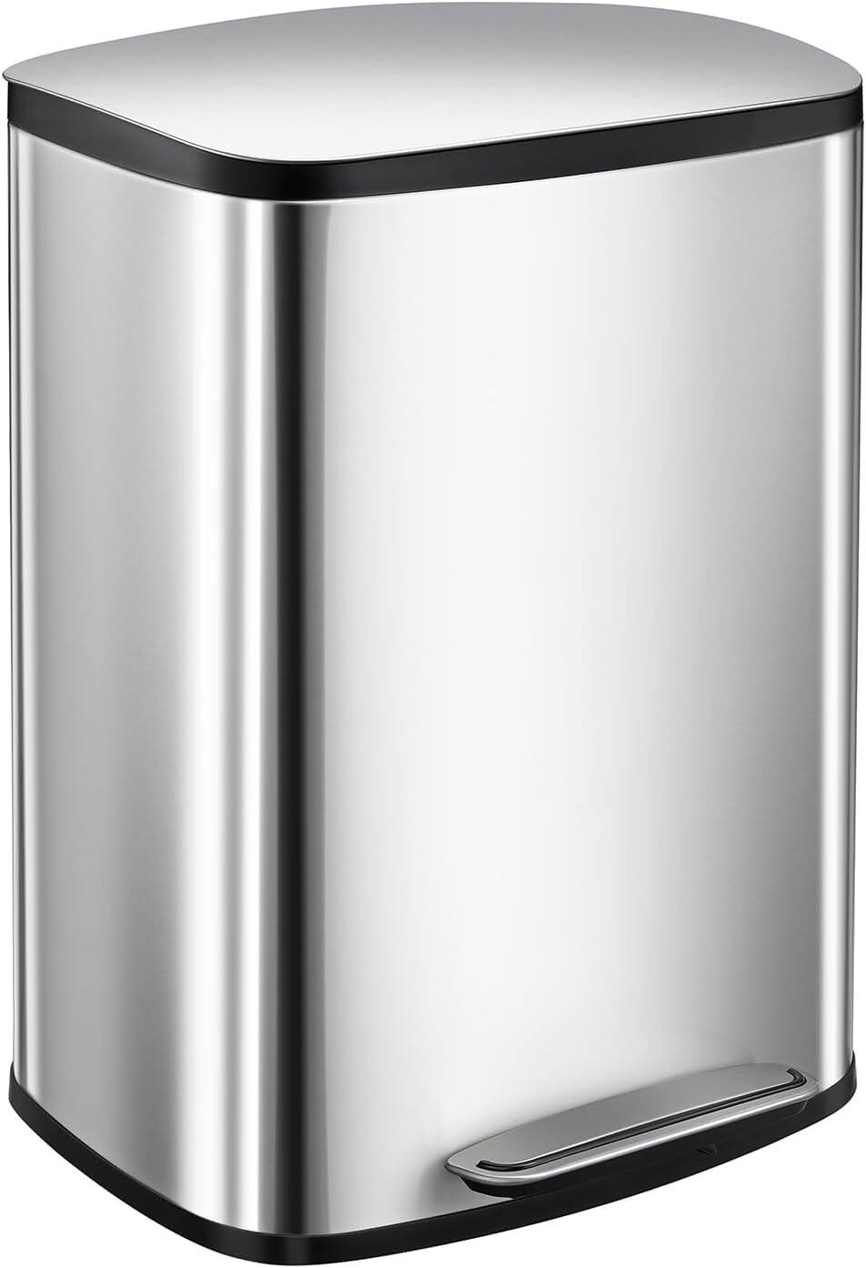 Front. Homhougo - 13.2 Gal/50L Step Trash Can, Rectangular Stainless Steel Garbage Can, Fingerprint-Resistant Recycling Bin - Silver.