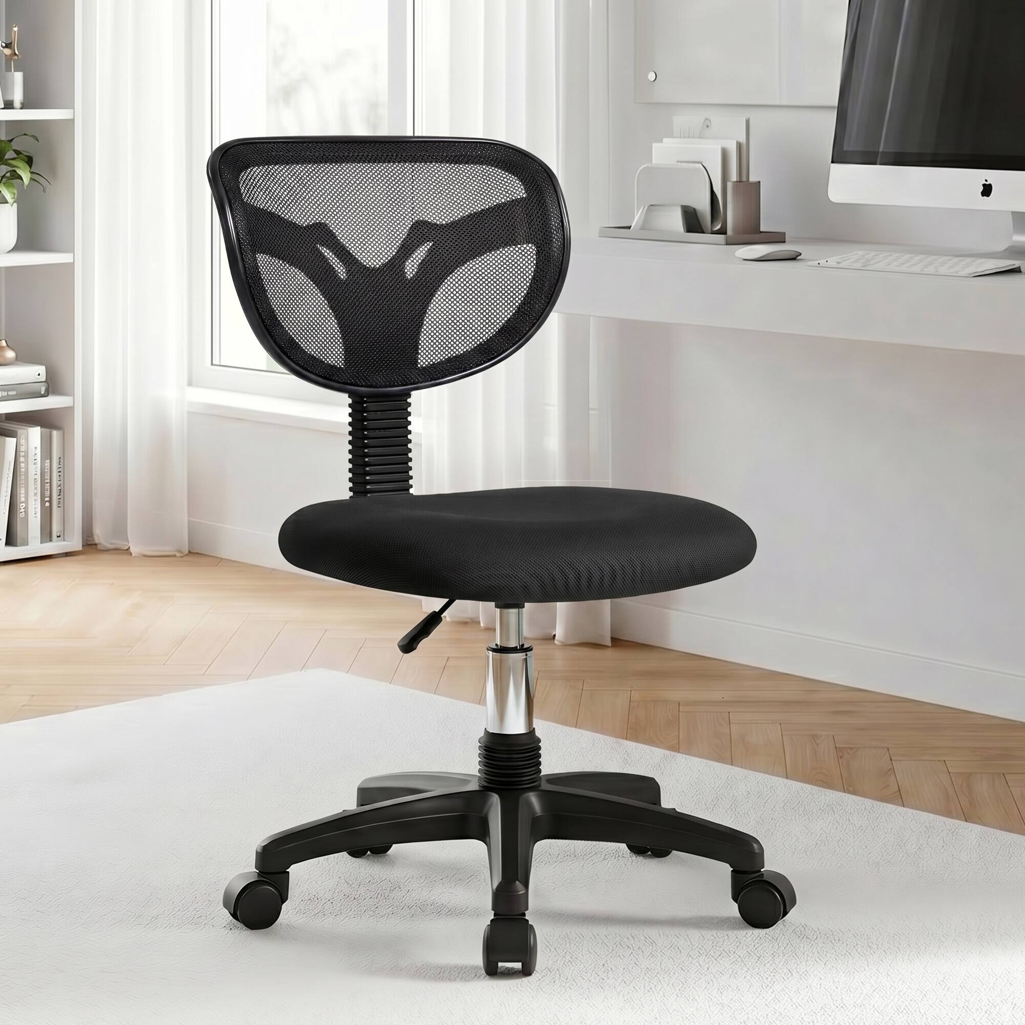 Alt View 3. Celtoss - Small Desk Chair, Armless Home Office Chair with Padded Seat, Swivel Ergonomic Computer Chair with Adjustable Height - Black.