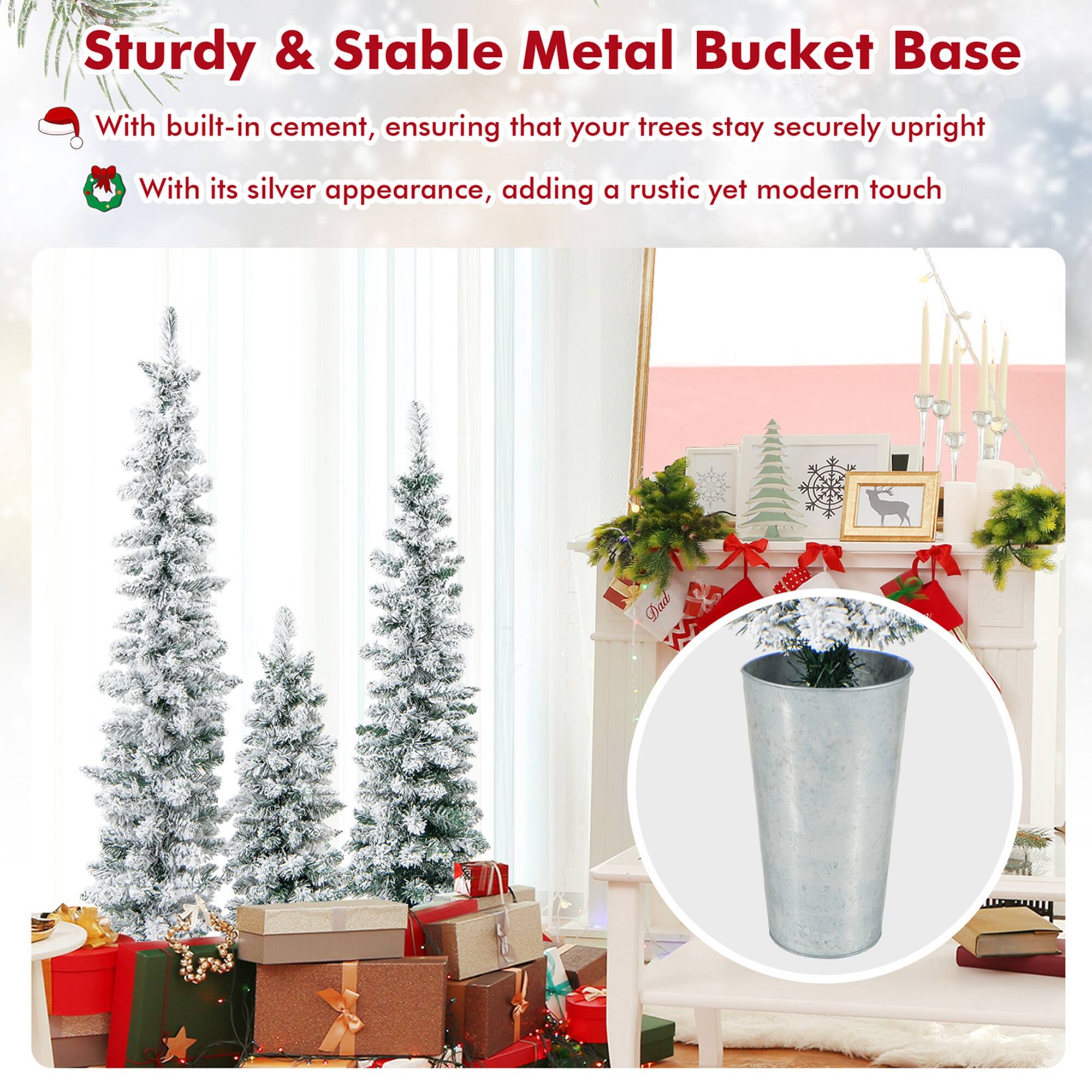 Sturdy & Stable Metal Bucket Base

With built-in cement, ensuring that your trees stay securely upright

With its silver appearance, adding a rustic yet modern touch