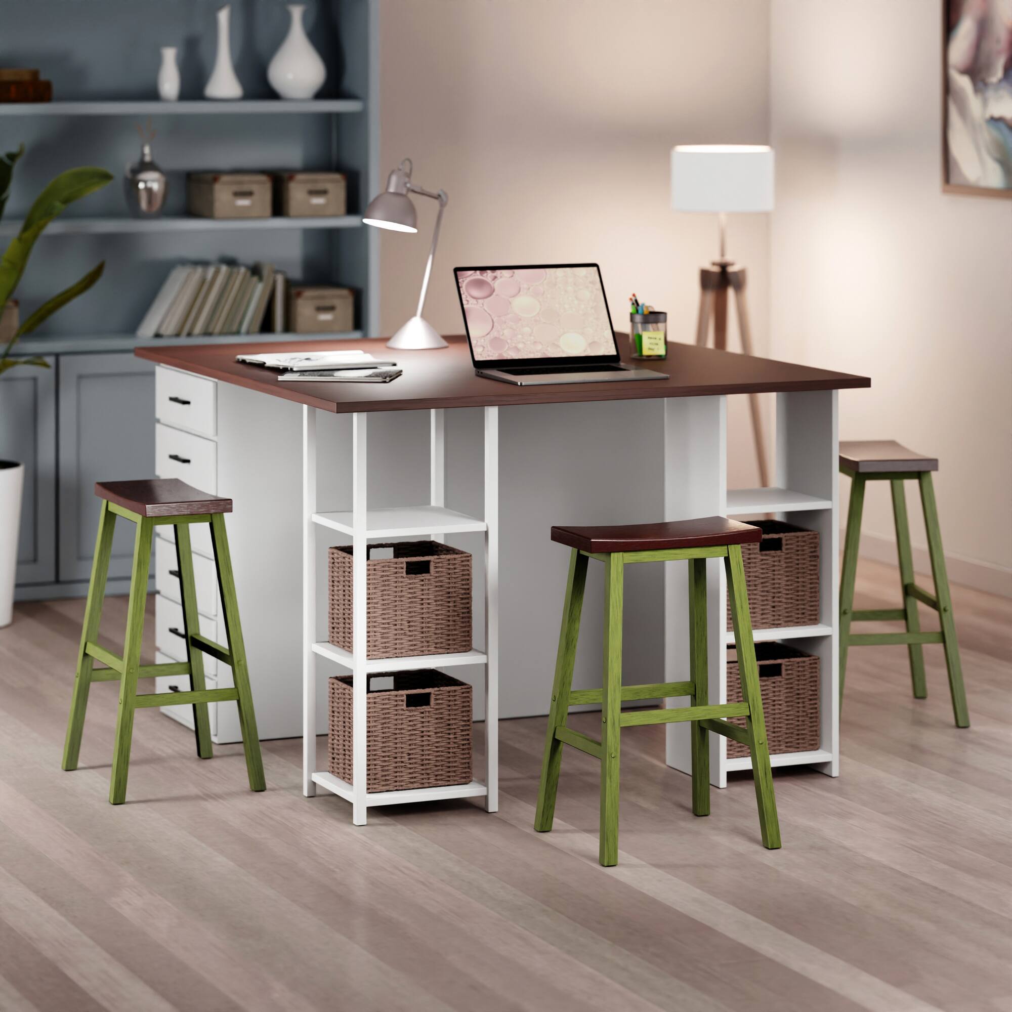 Alt View 6. Winsome Wood - Satori Saddle Seat Bar Stool - Walnut/Rustic Green.