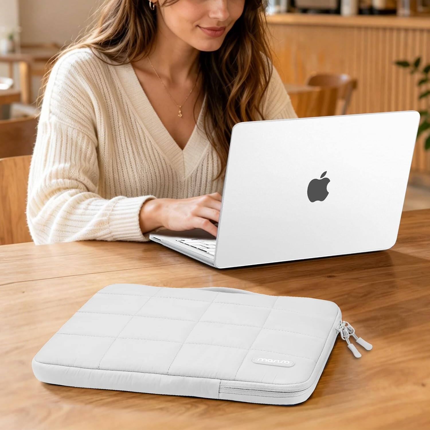Alt View 3. mosiso - 5-in-1 Case Kit for MacBook Neo 13-Inch A3404 2026, Hard Shell&Sixteen Grid Puffy Bag&Keyboard Skin&Type C&Screen Film - Translucent.