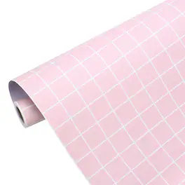 Unique Bargains - Plaid Wallpaper 23.6x197" Checkered Gingham Self-Adhesive Vinyl Waterproof for Bedroom, Living Room, Kitchen - Pink