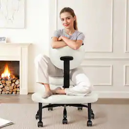 KERDOM - Cross-Legged Meditation Office Chair, Adjustable Height Yoga Kneeling Chair with Wheels PU Leather, ADHD-Friendly - White