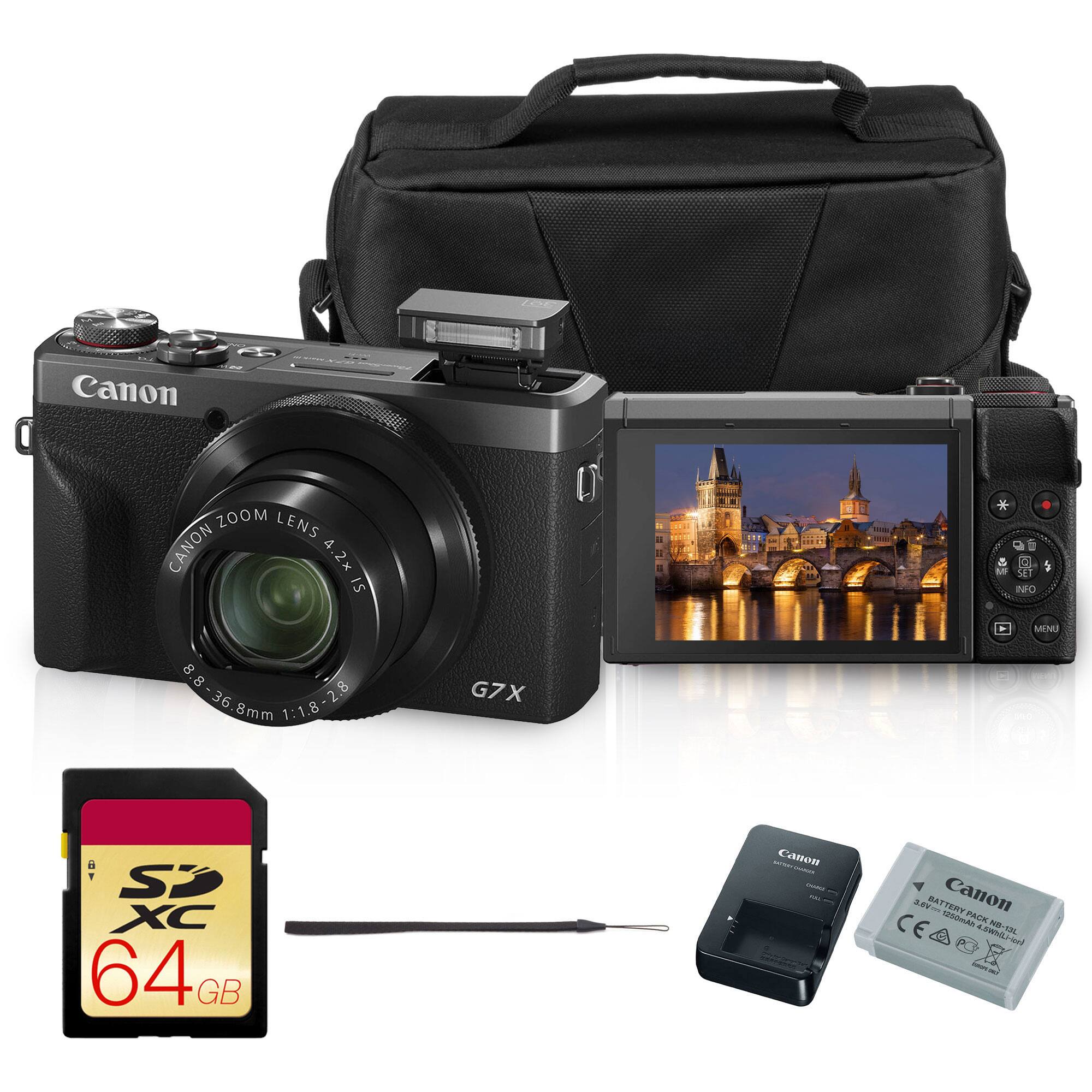 Canon Zoom Lens Canon 4 4.2x IS 2x IS 8.8-36.8mm 1:1.8-2.8 G7X II

Canon SD XC 64GB

Canon Battery Pack

Canon Battery