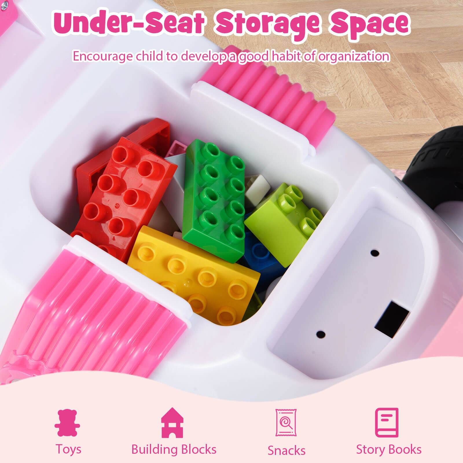 Under-Seat Storage Space  
Encourage child to develop a good habit of organization  

Toys  
Building Blocks  
Snacks  
Story Books