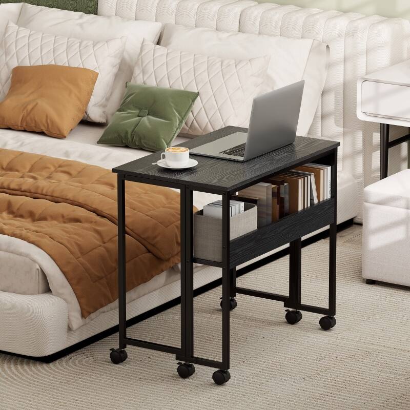 Angle. Anysun - 31.5" Folding Computer Desk with Storage Bag, Shelf & Wheels, Space-Saving Mobile Desk for Home Office or Small Spaces - Black.