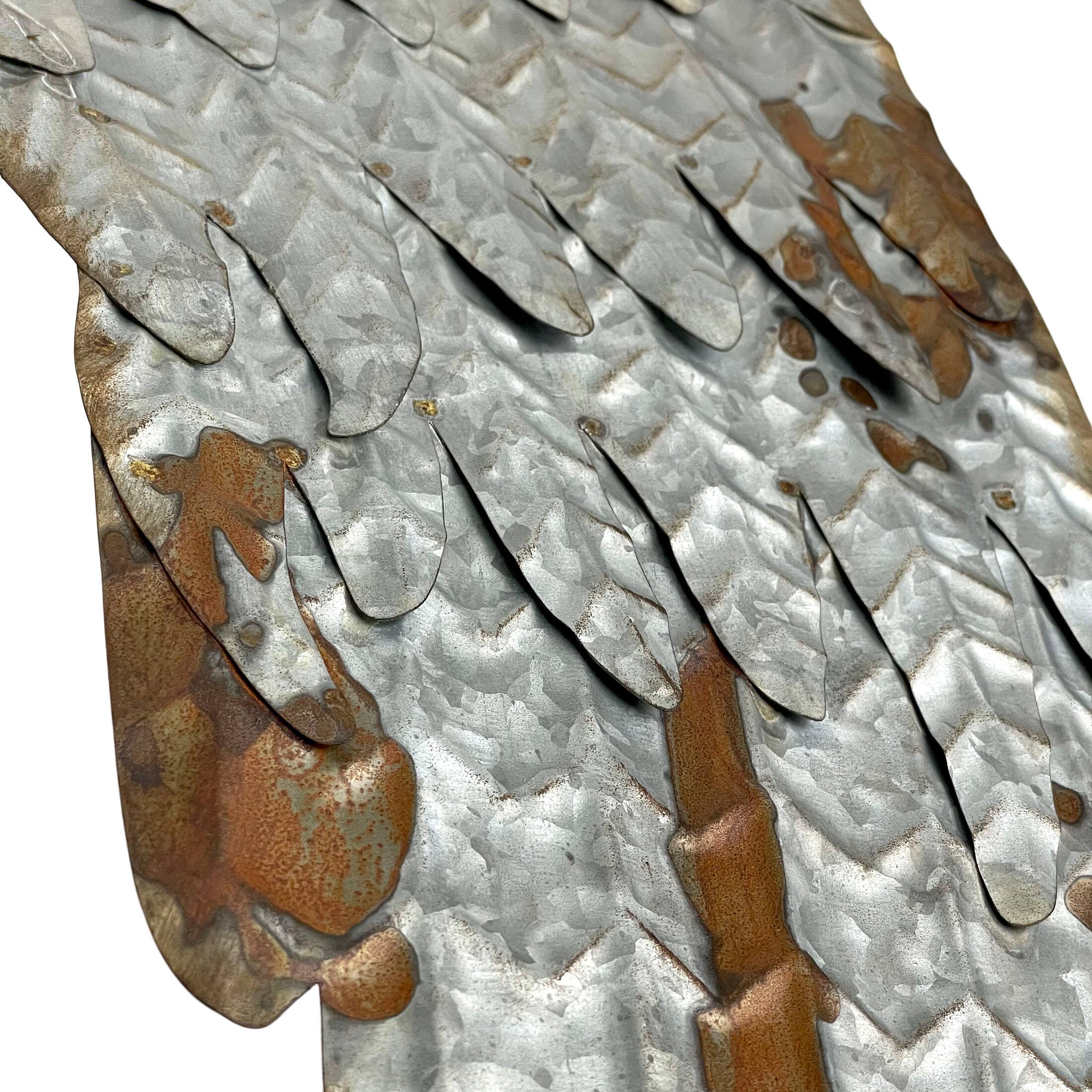 Alt View 2. Zeckos - Galvanized Metal Rustic Angel Wings Wall Decor Set - Gray.