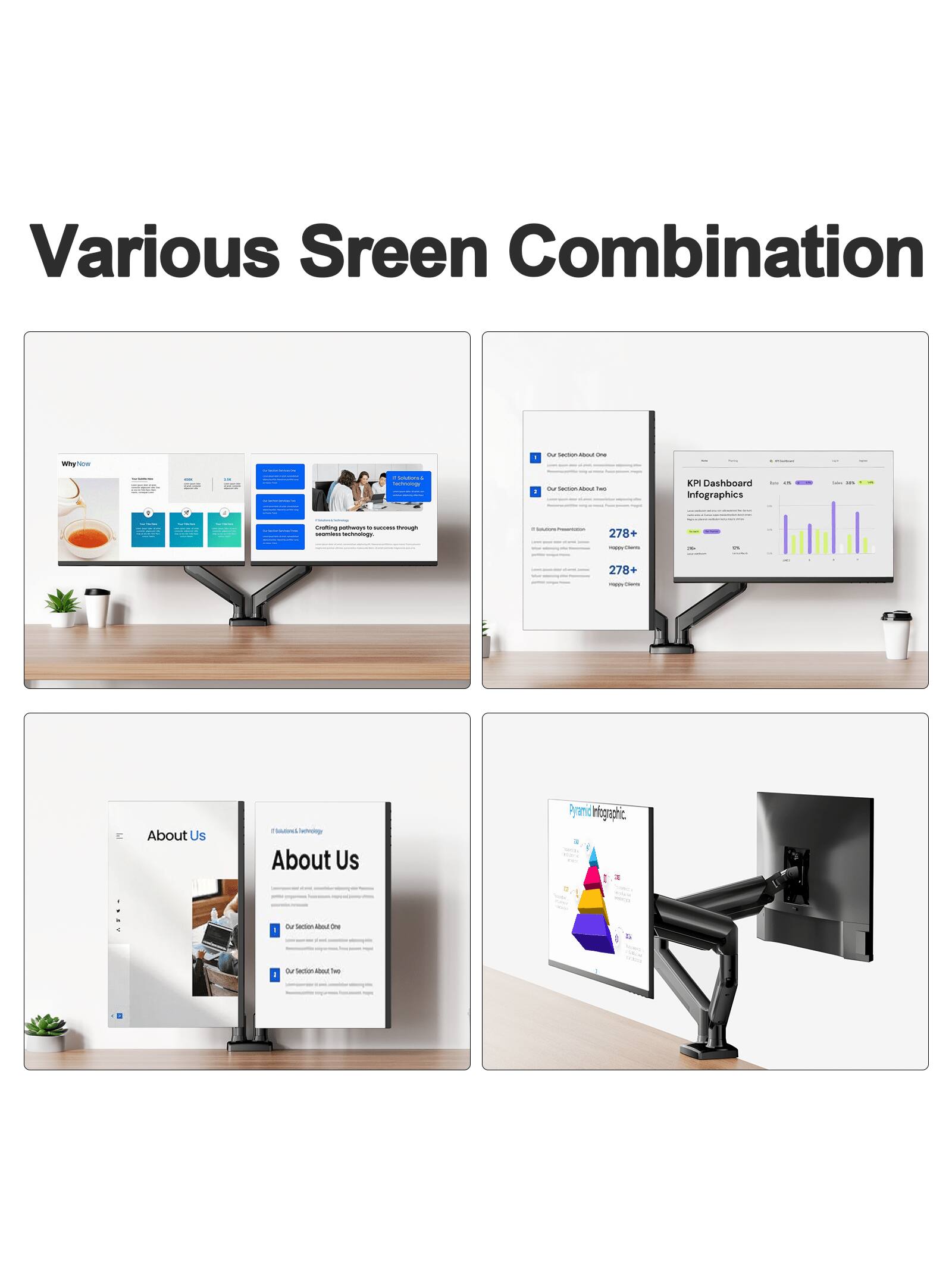Various Screen Combination

- - I - I I I - - -didad . - - I - M Dashboard Infographics | - - - -  - nrato . -  278+ - - 278+ I - About Us . S ohino_tr About Us Pyramit Hographic -u -eran - -ne E Sertion - -