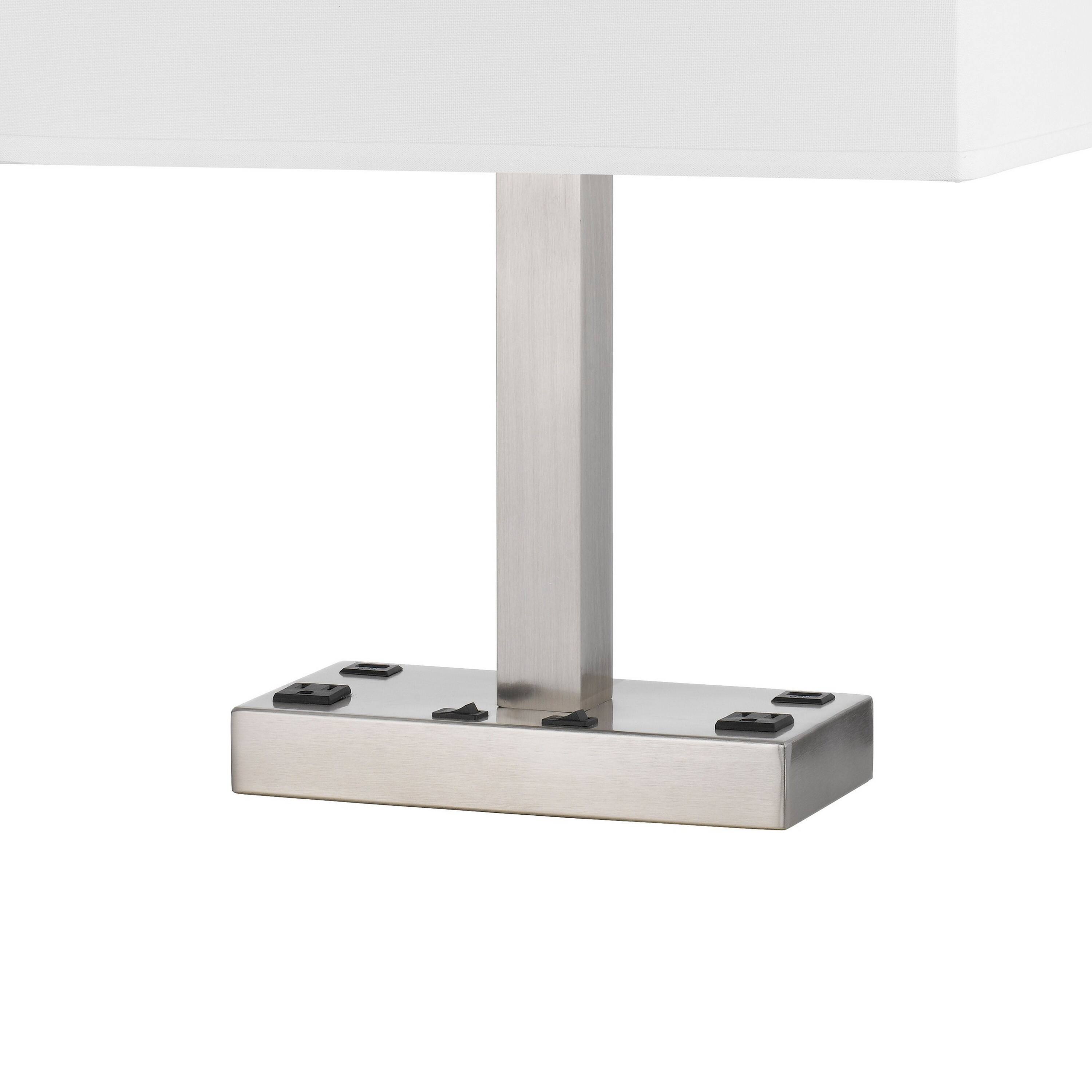 Back. Manhattan Lane - Colm Table Lamp, 2 Ports and 2 Power Outlets, Brushed Steel 21 Inch - Silver, White.
