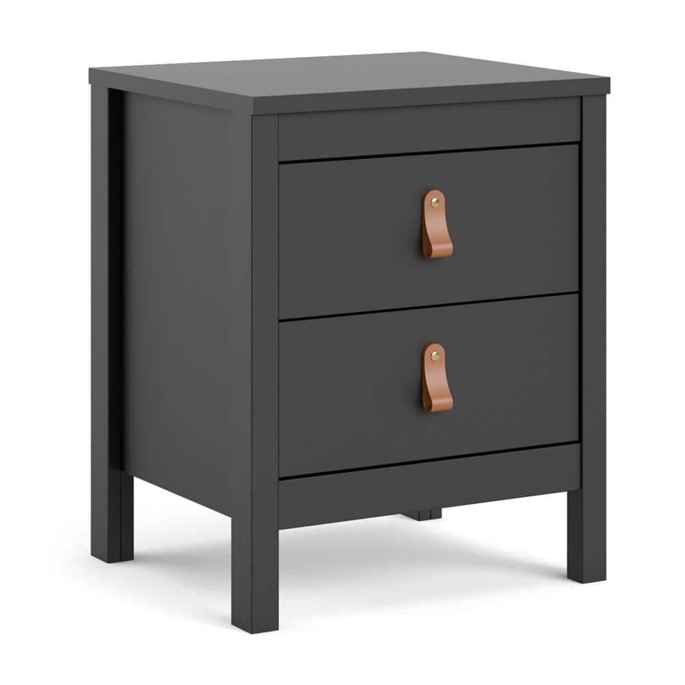 FurniFact - Stylish Matte Nightstand with Two Drawers for Modern Bedrooms - Black