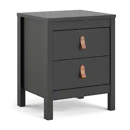 FurniFact - Stylish Matte Nightstand with Two Drawers for Modern Bedrooms - Black
