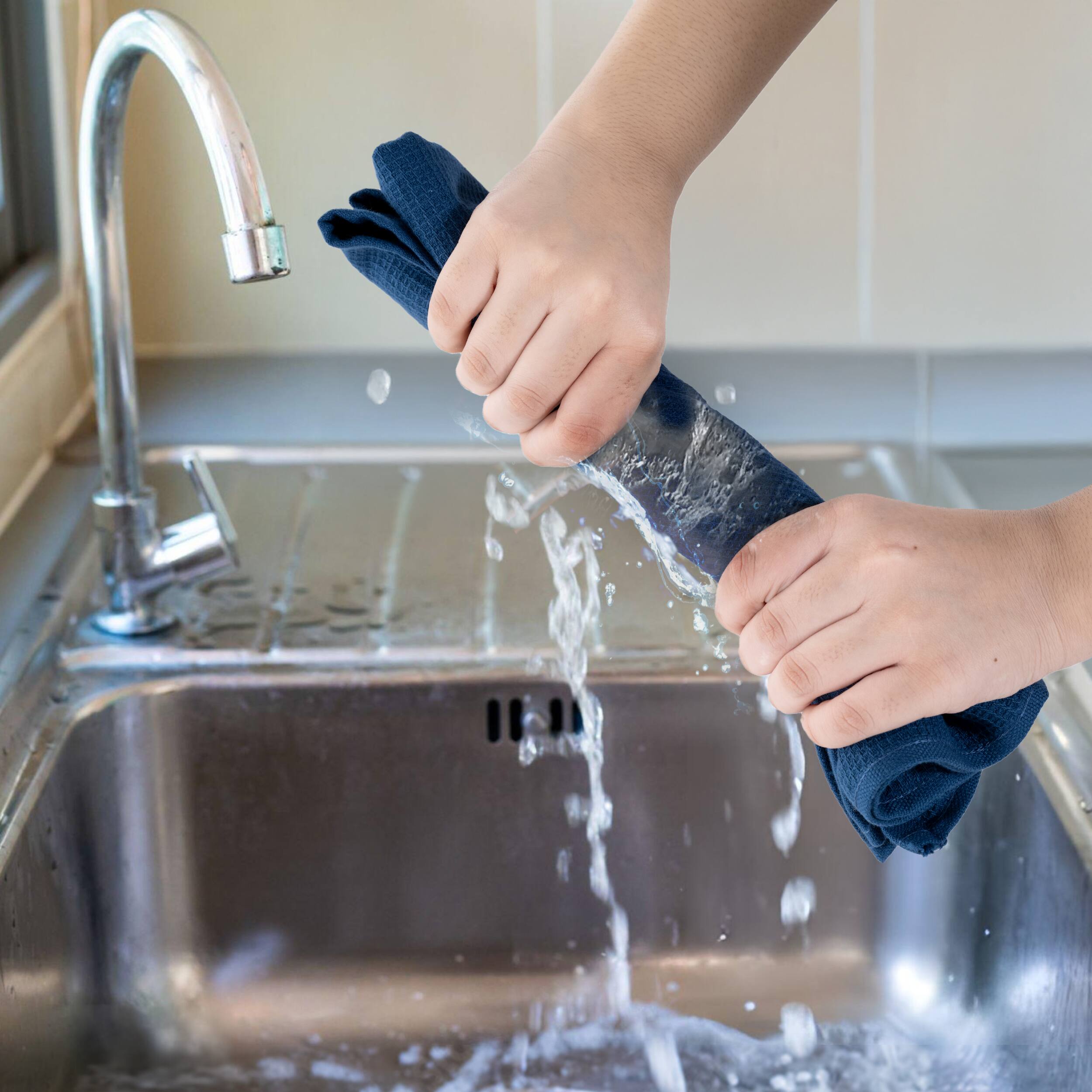 Alt View 1. Lux Decor Collection - 6-Piece 100% Cotton Kitchen Towel Set 16x26, Highly Absorbent Terry Dish Towels, Soft & Durable, Striped & Waffle Design - Nay Blue.