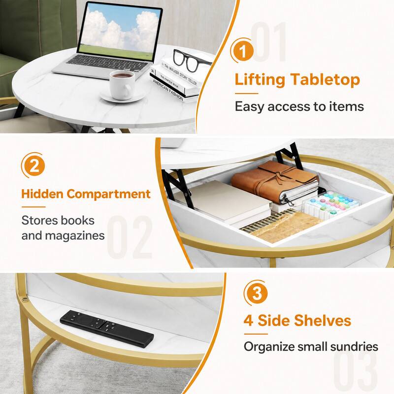 WALKER STORY AMERICAN BOOK TELLER FASHION

1. Lifting Tabletop
   - Easy access to items

2. Hidden Compartment
   - Stores books and magazines

3. 4 Side Shelves
   - Organize small sundries