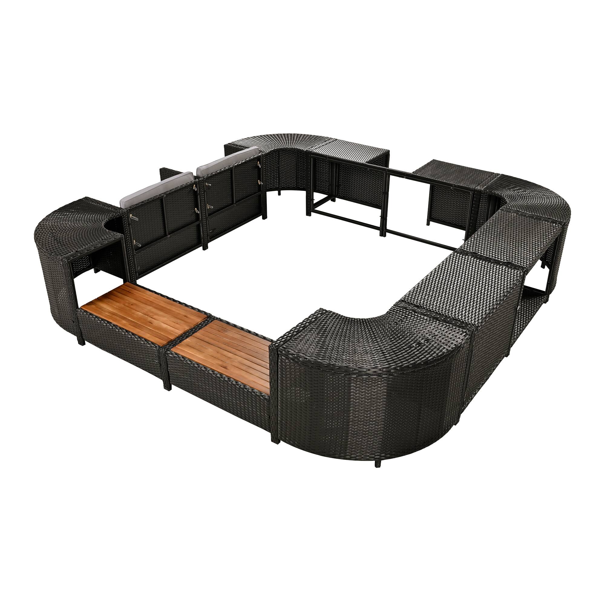 Alt View 4. Anysun - Quadrilateral Outdoor Rattan Sectional Sofa Set - Spa Frame, Wooden Seats, Mini Sofa & Storage. - Grey.