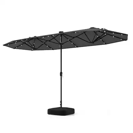 Front. Costway - Costway 13FT Double-sided Patio Umbrella with Solar Lights Crank Handle Umbrella Base - Gray.