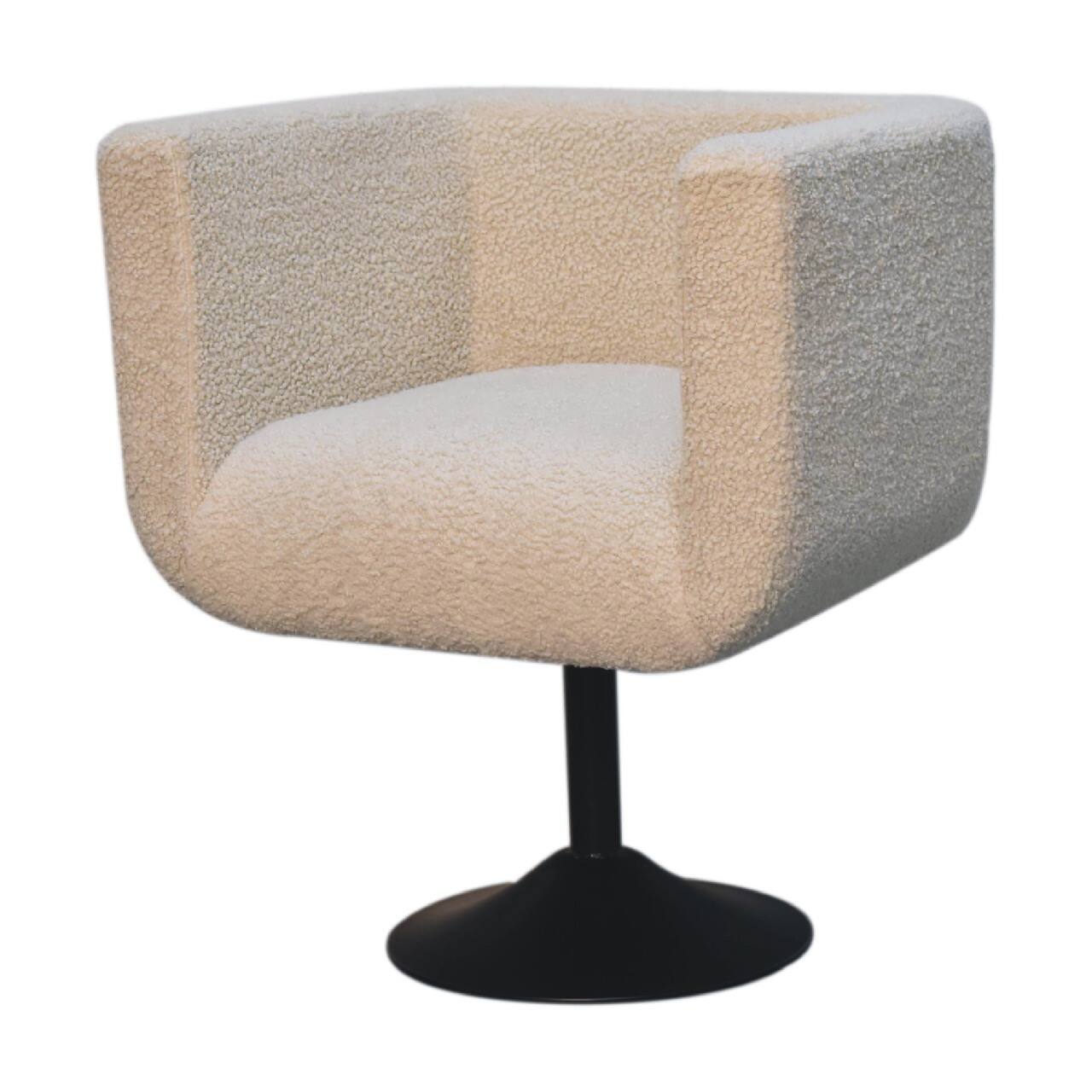 Back. Artisan Furniture - Artisan Furniture Solid Wood Cream Boucle Swivel Chair, Upholstered, Cream - Cream.
