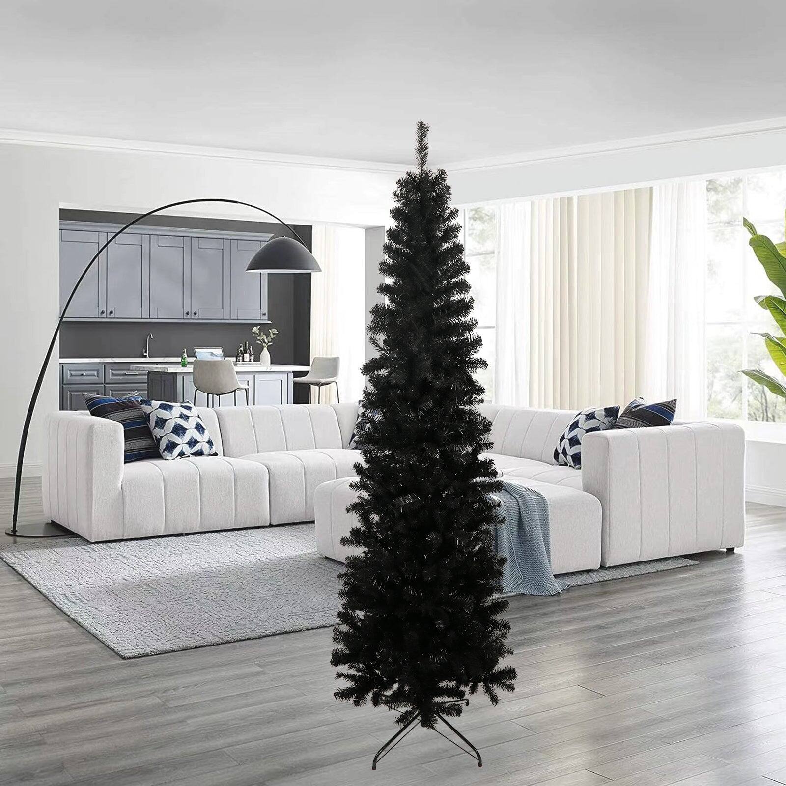 Alt View 5. BreeBe - 7.5FT Black Slim Artificial Christmas Tree  Includes Foldable Metal Stand - Black.