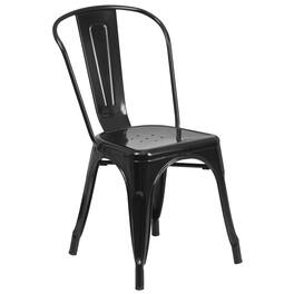 Emma + Oliver - Commercial Grade Colorful Metal Indoor-Outdoor Stackable Dining Chair - Black