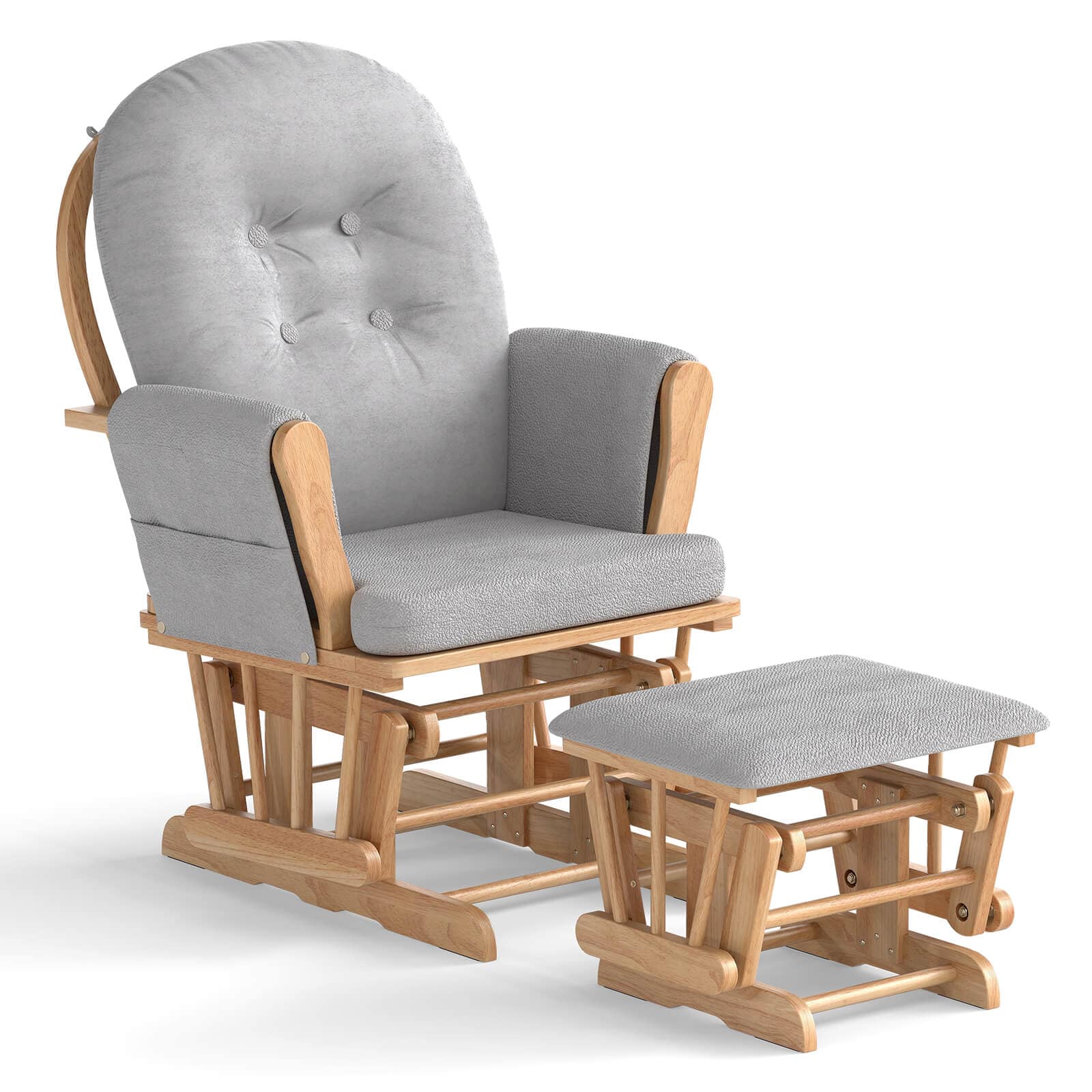 Costway - Glider and Ottoman Cushion Set Wood Baby Nursery Rocking Chair - Gray,Natural
