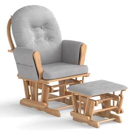 Costway - Glider and Ottoman Cushion Set Wood Baby Nursery Rocking Chair - Gray,Natural