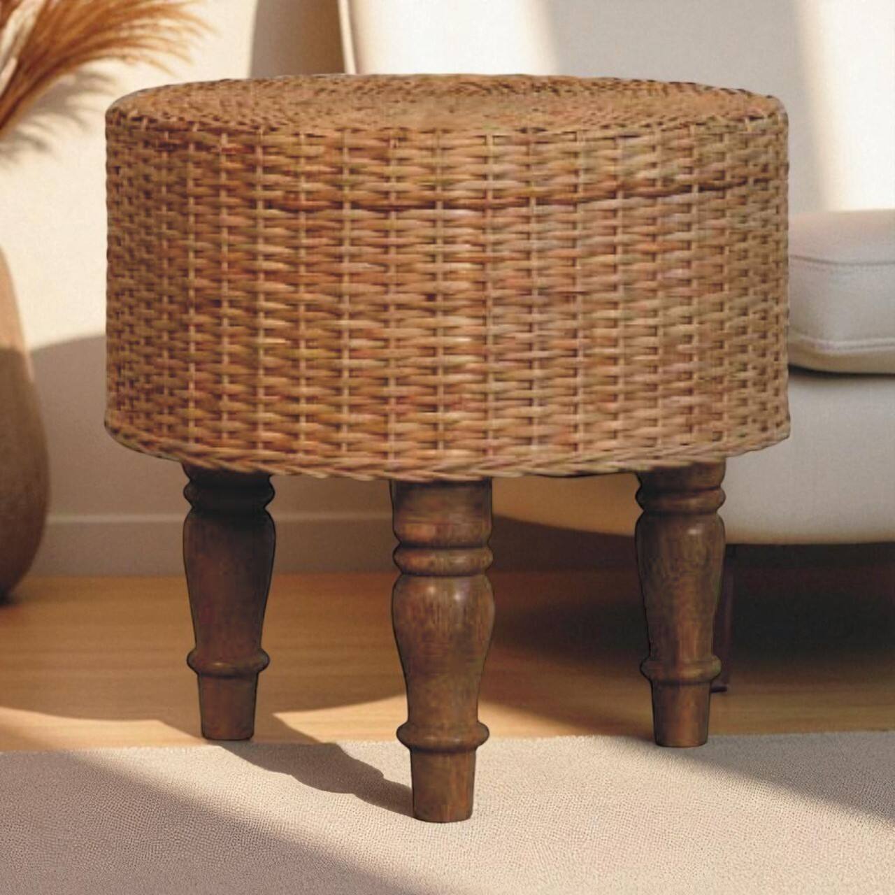 Alt View 2. Artisan Furniture - Artisan Furniture Solid Wood Regency Round Woven Stool - Beige.