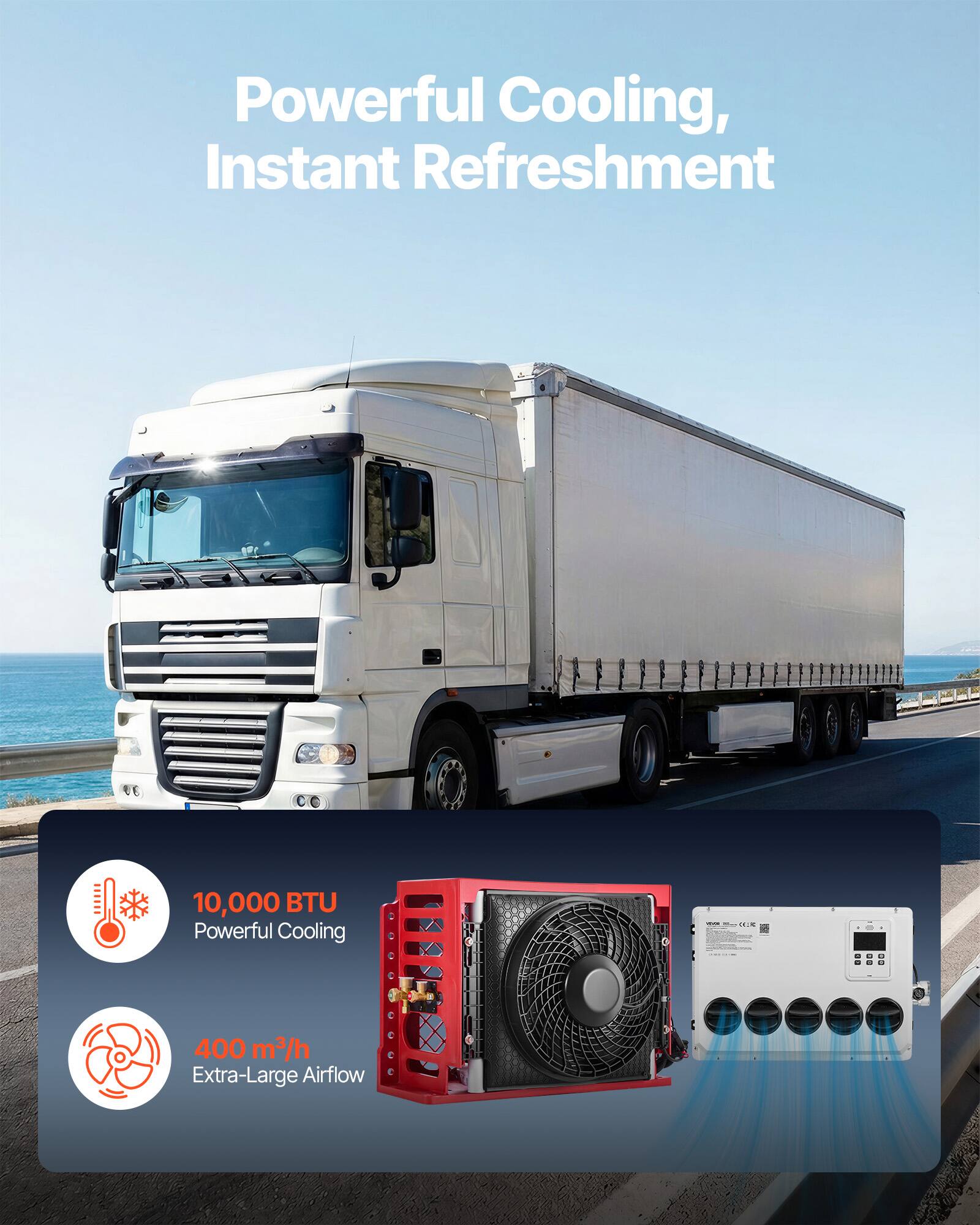 Powerful Cooling, Instant Refreshment

10,000 BTU Powerful Cooling
Extra-Large 400 m³/h Airflow