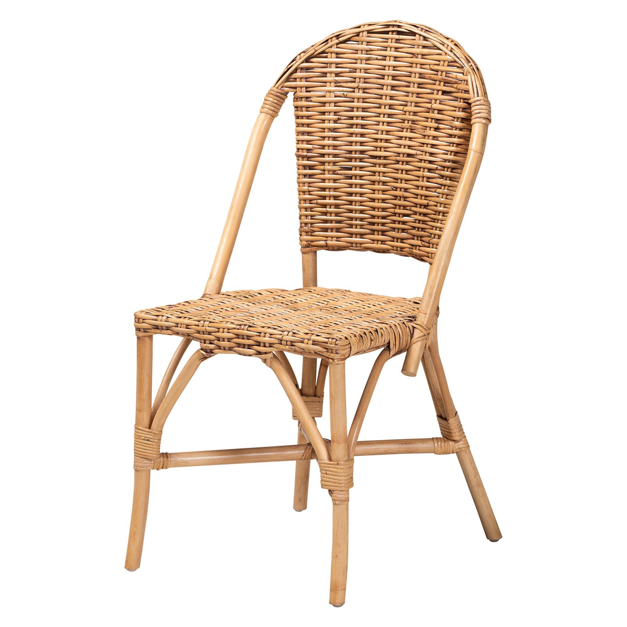 Front. bali & pari - Neola Modern Bohemian Natural Rattan 2-Piece Dining Chair Set - Natural Brown.