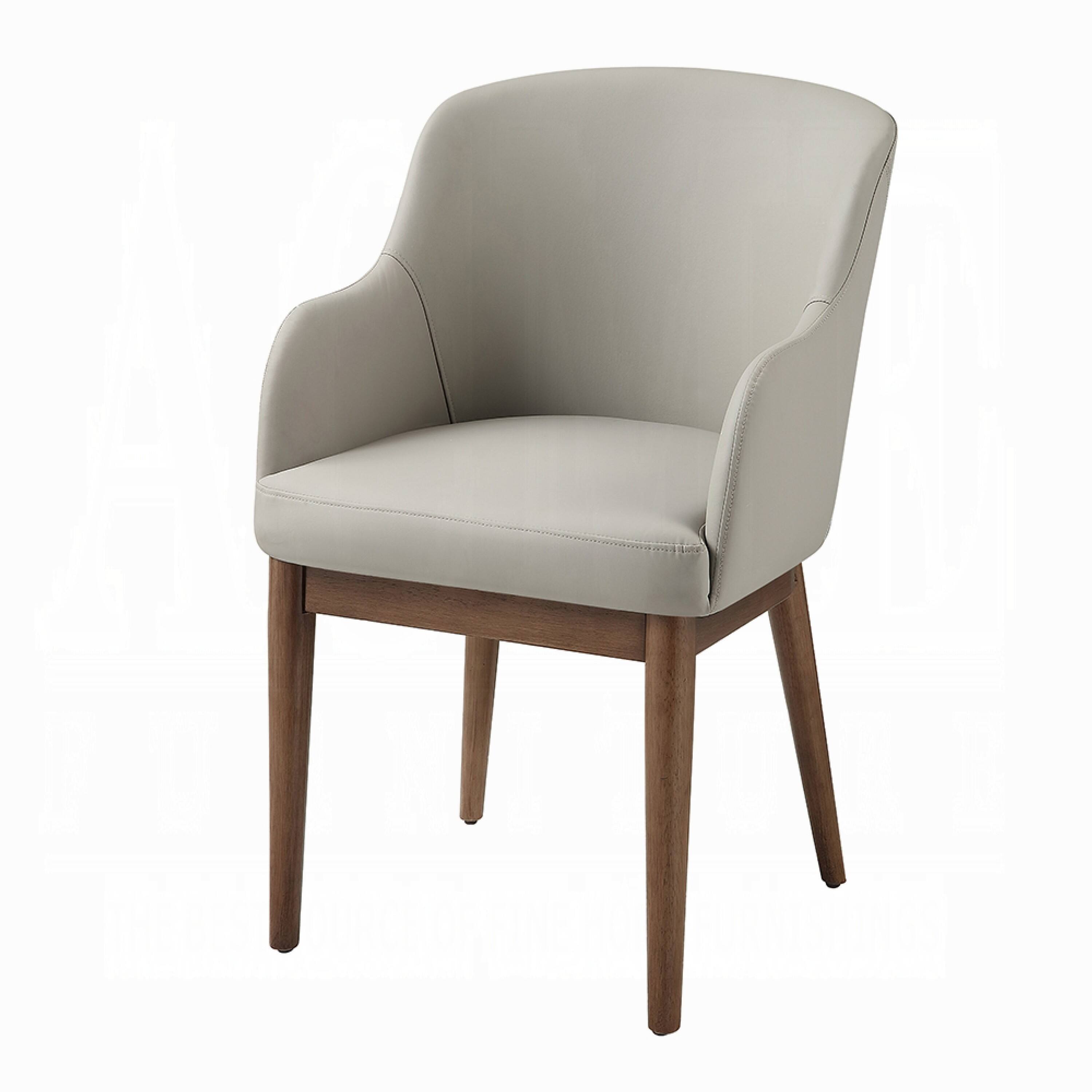 Alt View 4. Manhattan Lane - Hima Dining Side Chair Set of 2, Gray Faux Leather, Walnut Brown Wood - Gray, Brown.