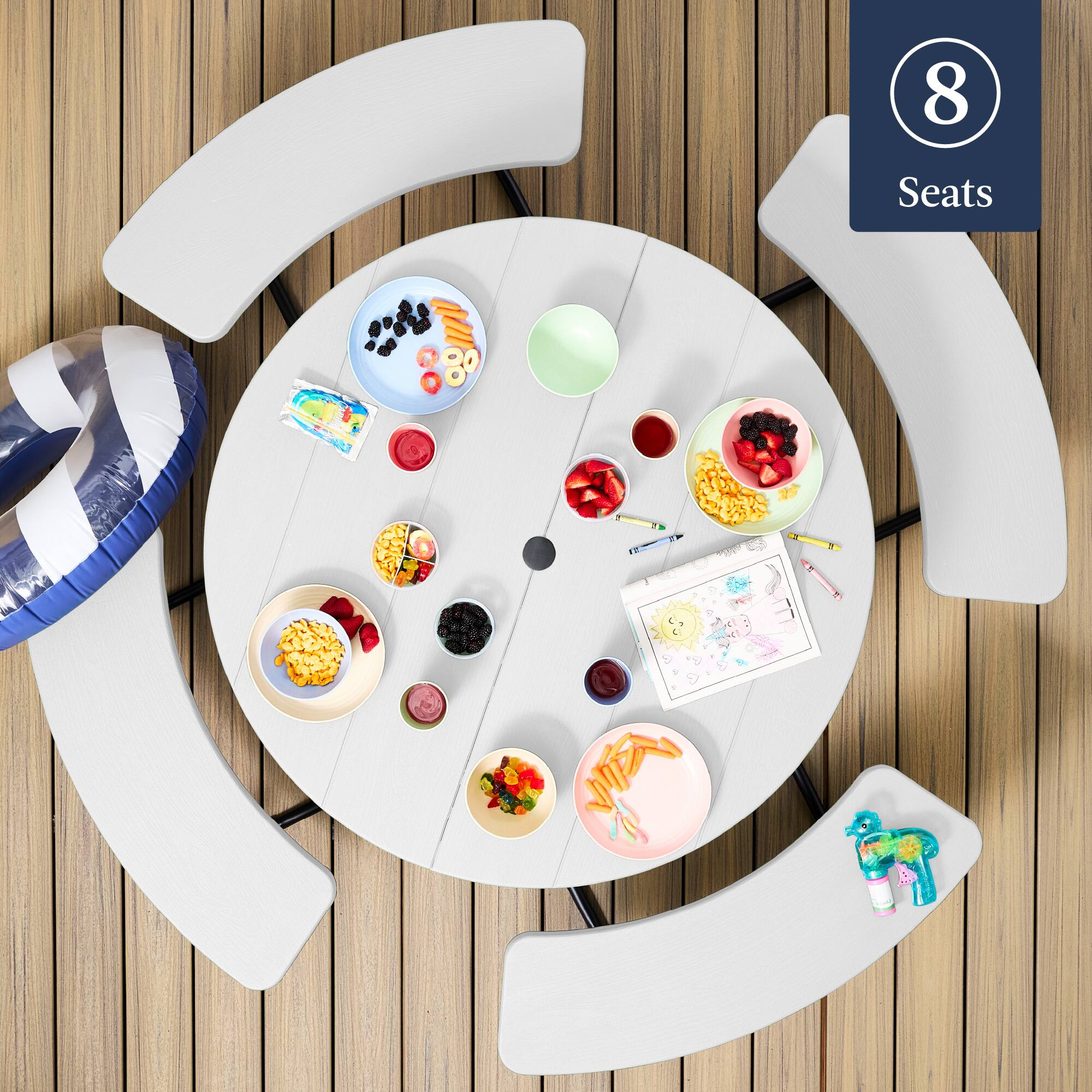 Alt View 2. Best Choice Products - Best Choice Products 8-Person Circular Outdoor Picnic Table w/ 4 Benches, Umbrella Hole, 2000lb Capacity - White - White.