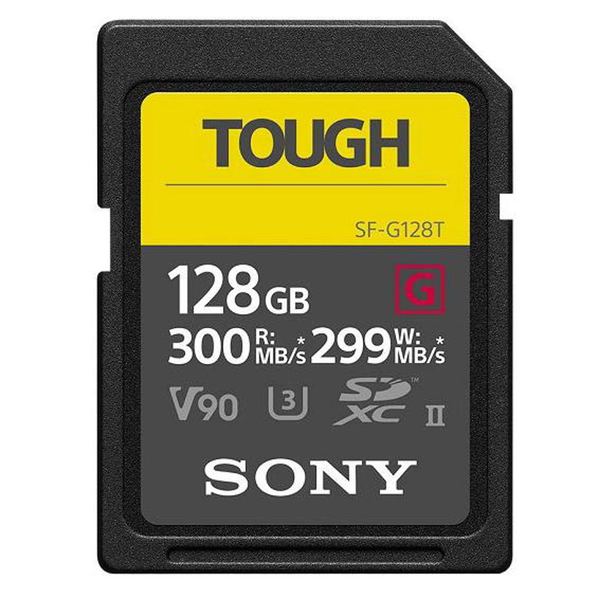 TOUGH  
SF-G128T  
128 GB  
R: 300 MB/s  
W: 299 MB/s  
V90  
XC II  
SONY