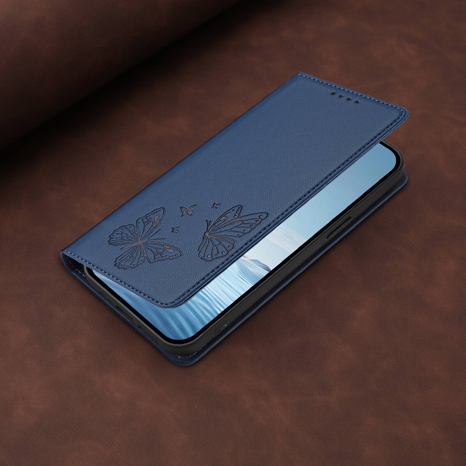 Alt View 4. Dteck - For Samsung Galaxy S26 Ultra Butterfly Embossed PU Leather RFID Blocking Flip Kickstand Wallet Case with Card Slots - Darkblue.