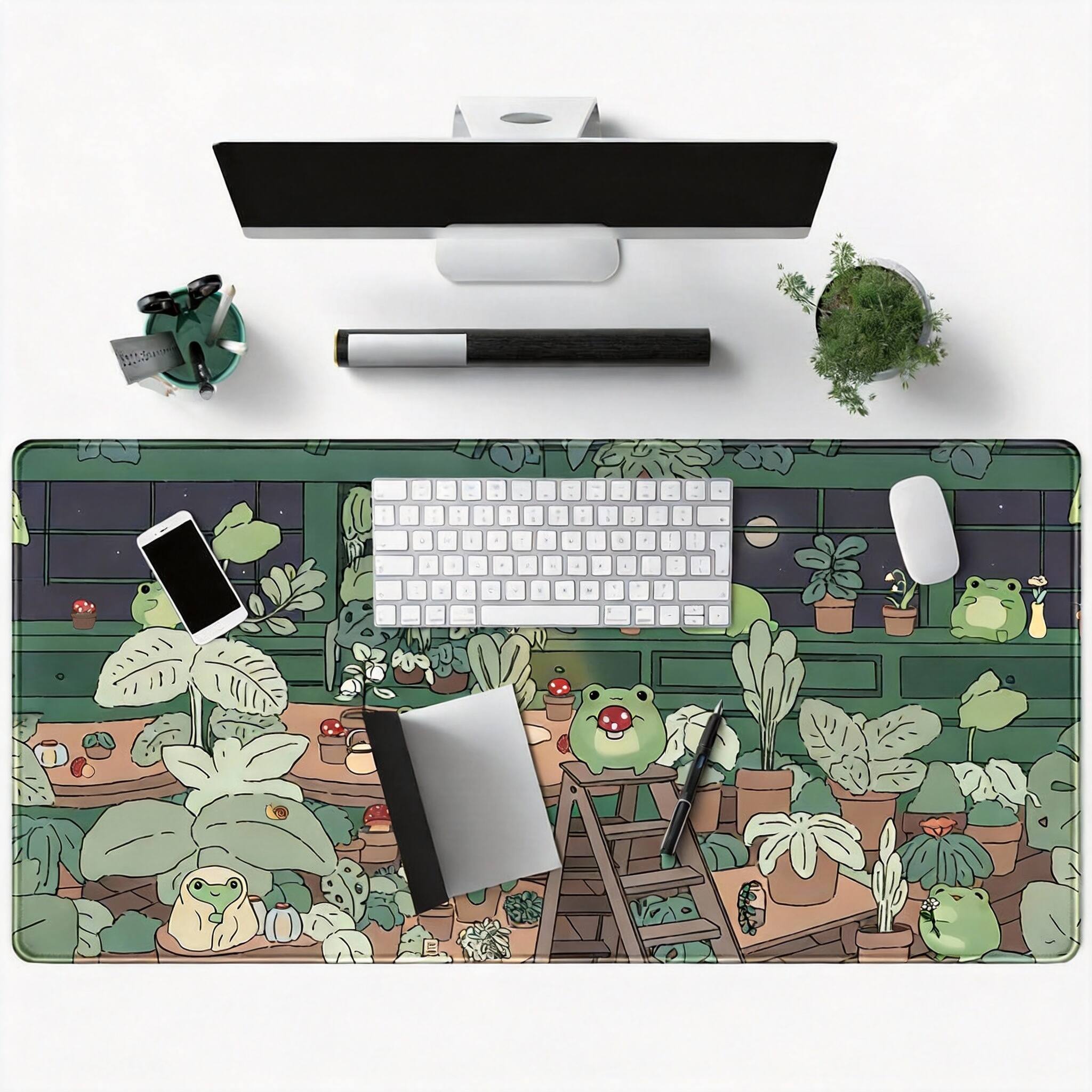 Alt View 3. Frangdom - 31.5x15.7 In Cute Frog Desk Mat Gaming Mousepad Stitched Edge - Da Long.