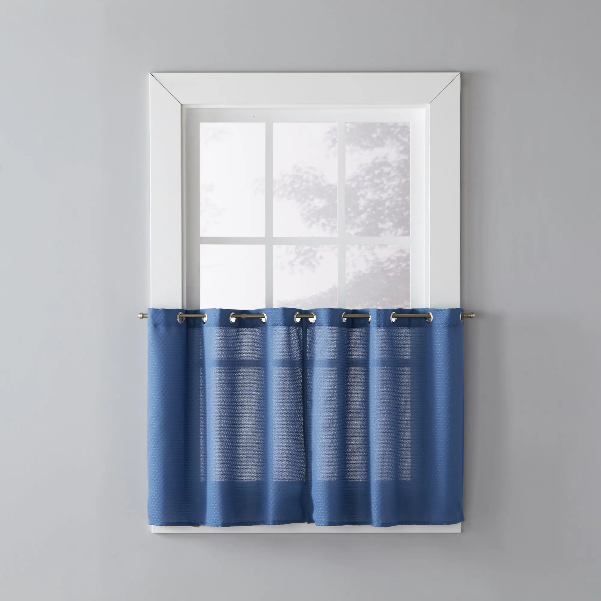 Angle. SKL Home - Saturday Knight Ltd Trio 3D Woven Triangle Window Tier - 2 Piece - 56" x 24" Denim Blue - Denim blue.