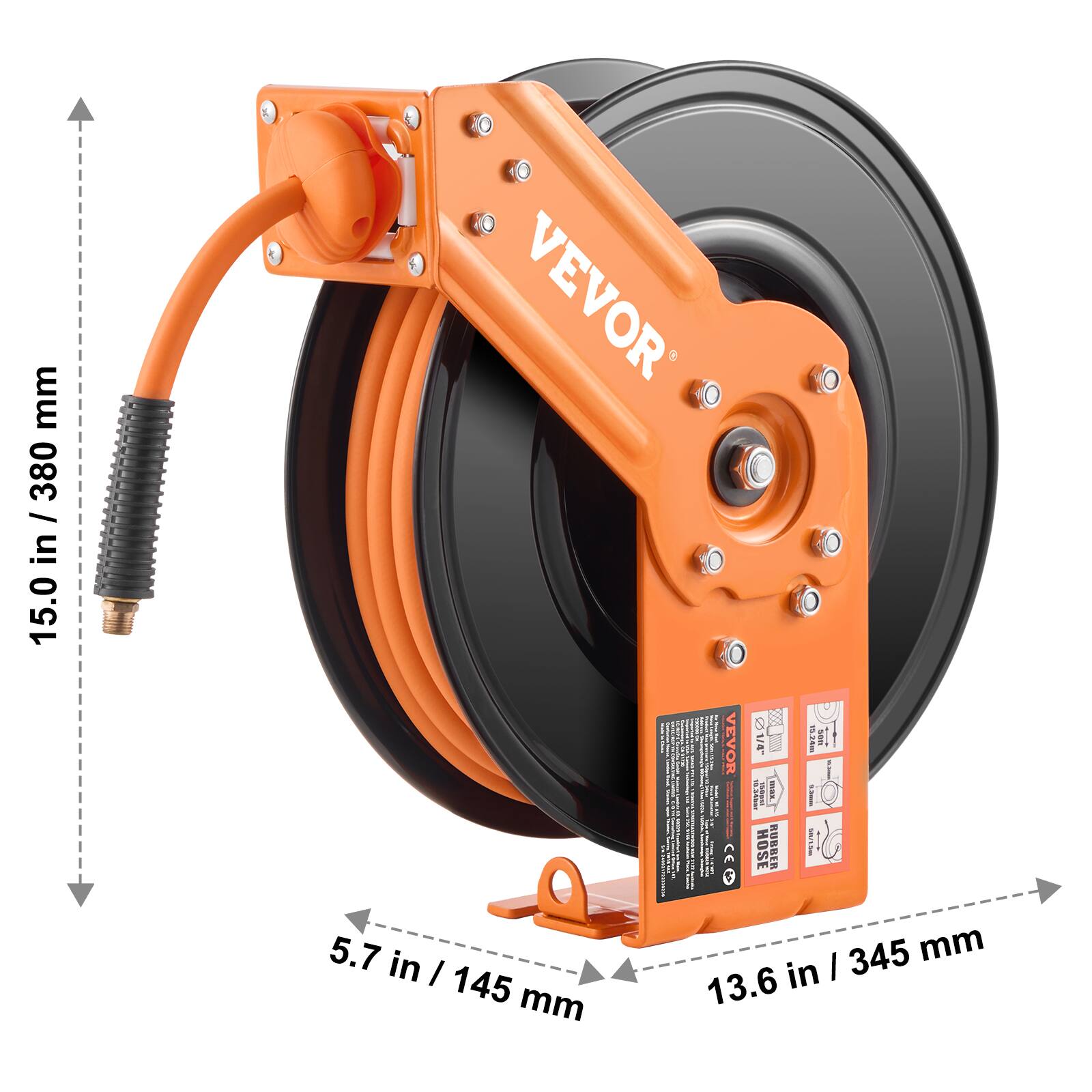 mm 380 I in 15.0 VEVOR i : I i : 1 I I VEVOR  1 I CE 5 8 SA I ! HOSE RUBBER 1574m I i I I 5.7 in I 145 mm 345 mm in I 13.6