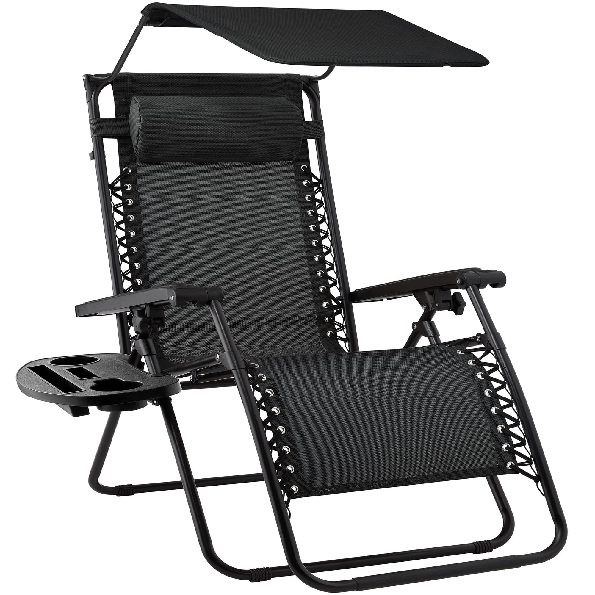 Front. Best Choice Products - Best Choice Products Folding Zero Gravity Recliner Patio Lounge Chair w/ Canopy Shade, Headrest, Tray - Black - Black.
