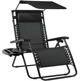 Best Choice Products - Folding Zero Gravity Recliner Patio Lounge Chair w/ Canopy Shade, Headrest, Tray - Black