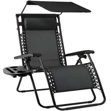 Front. Best Choice Products - Best Choice Products Folding Zero Gravity Recliner Patio Lounge Chair w/ Canopy Shade, Headrest, Tray - Black - Black.