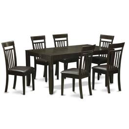 East West Furniture - 7 Pc Dining room set-Table with Leaf and 6 Dining Chairs - Cappuccino