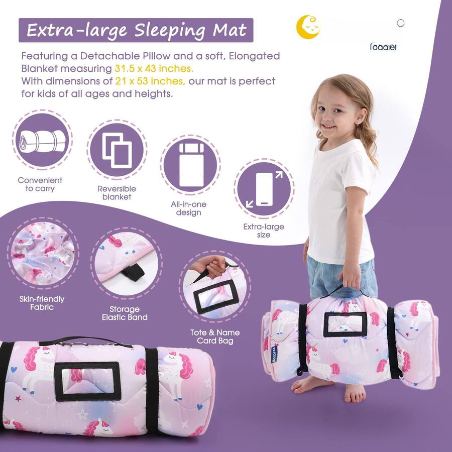 Toddler Nap Mat With Pillow & Blanket - Ultra Soft Sleeping Mat For Daycare Ages 2-6 Years