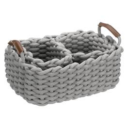 Unique Bargains - 3pcs Woven Basket Cotton Rope Storage Baskets with PU Handle, Gift Chest Box, for Shelf Organizing Home Decor Nursery - Gray