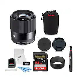 Sigma - 30mm f/1.4 DC DN Contemporary Prime Lens for Sony E-Mount 64GB Bundle
