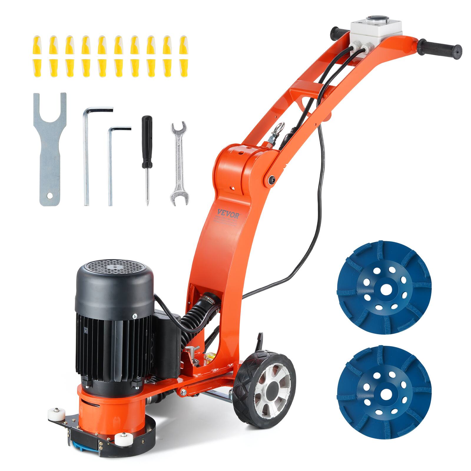 VEVOR - Electric Concrete Floor Grinder 7" Walk-Behind Grinder 1.7HP Concrete Floor Polisher, 1300W Grinding Machine - Orange