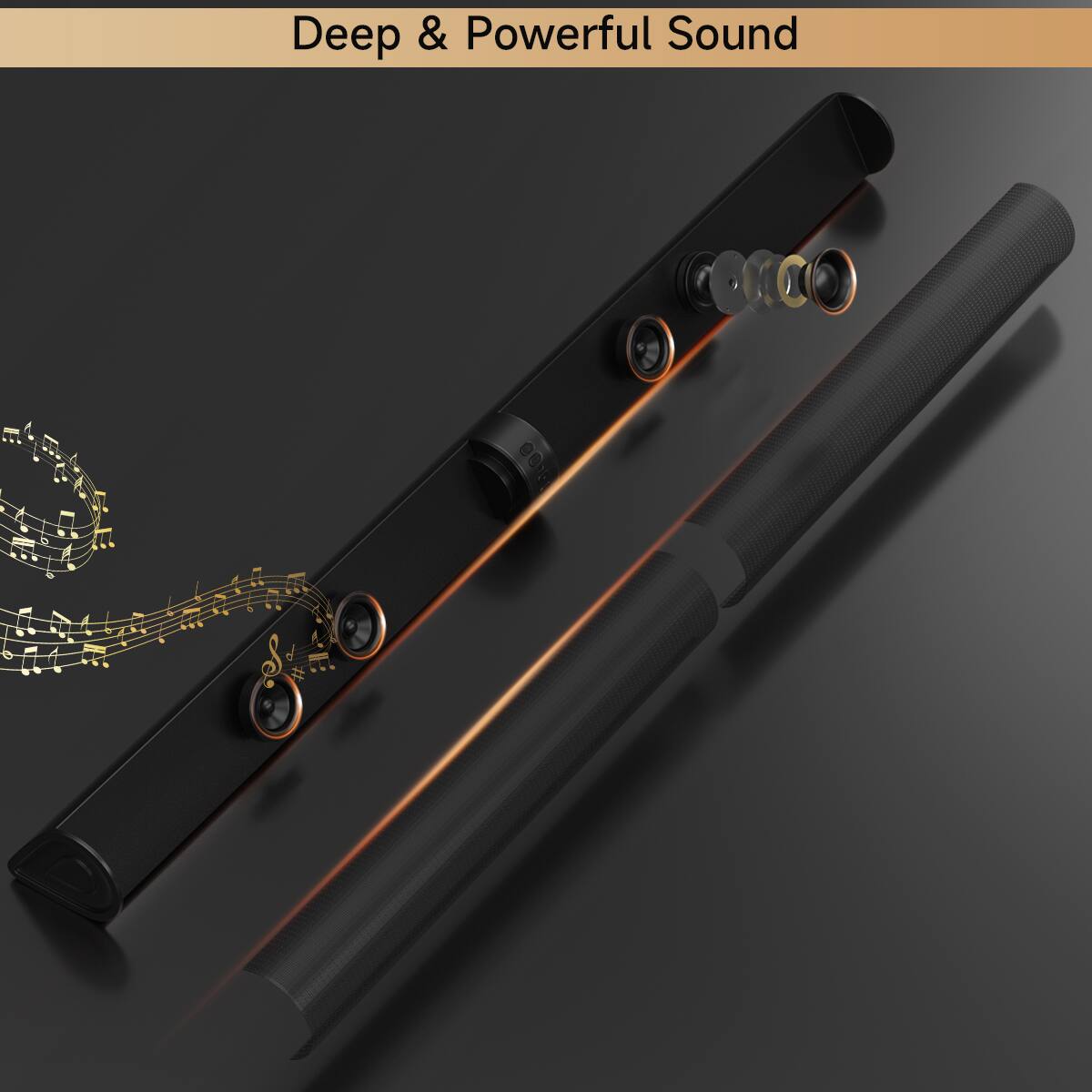 Alt View 1. Topteng - ​​BS-56 2.0ch Detachable Bluetooth 5.3 Soundbar with Wireless Subwoofer Portable Home Theater for TV/PC​ - Black.