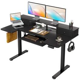 OffiGo - 55" U Shaped Electric Standing Desk with Drawers, Height Adjustable Sit Stand Table with Power Outlets for Home Office - Black