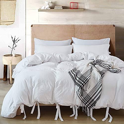 Earthley Blooms - Duvet Cover Full Inch 3 Pieces 2 Pillowcases 1 Cover Ultra Soft Bowknot Set Easy Care Bedding For Men - White (No Comforter)-King (104" x 90")