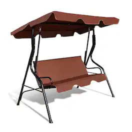 Pefilos - 3 Seats Patio Canopy Swing- 3-Seater Hanging Bench, Pillow for Backyar Garen Poolsi - Brown